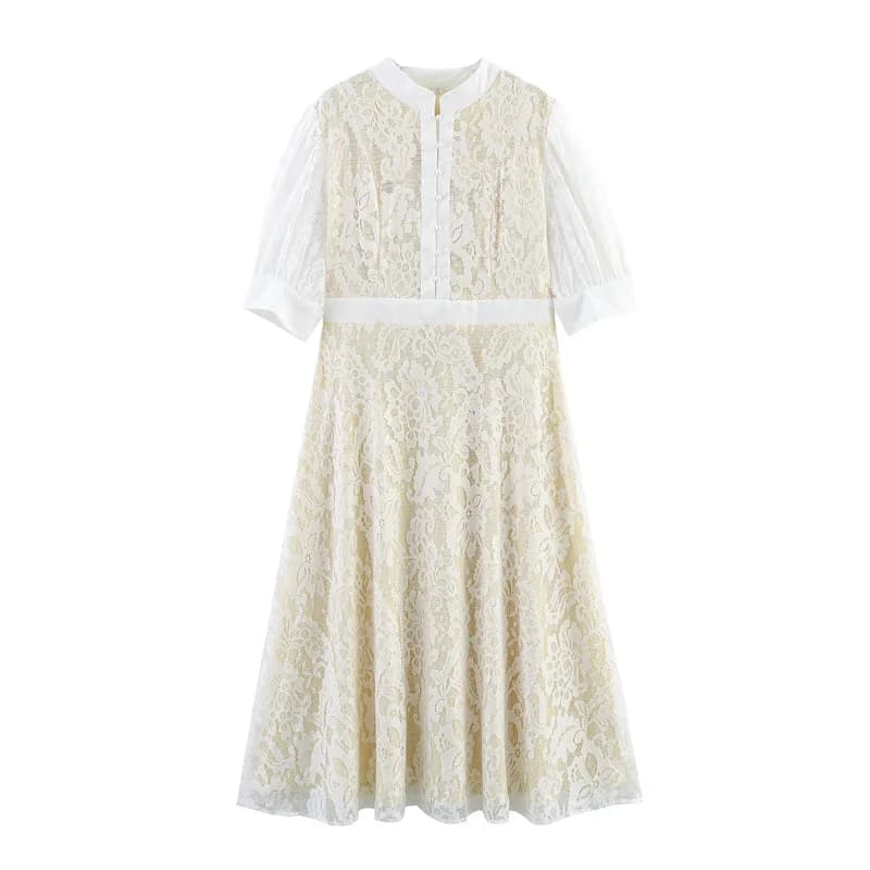 Summer New Women's Clothing Fashion Large Size Temperament Elegant Lace Waist Dress