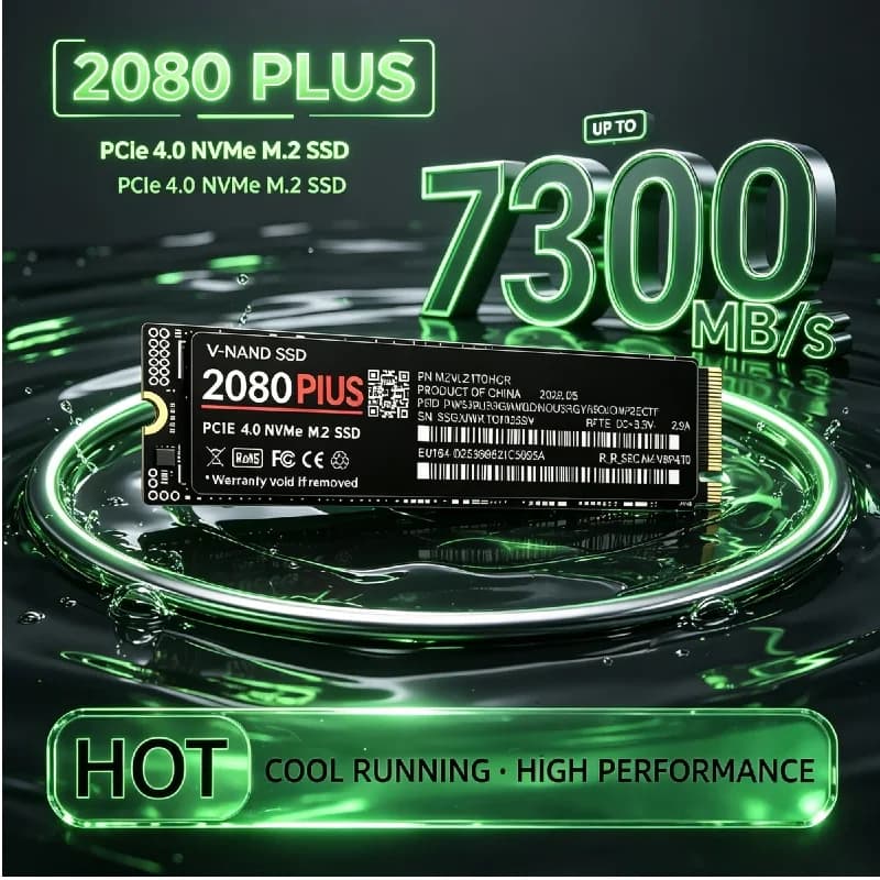 2080 PLUS NVMe M.2 2280 PCIe4.0 X4 SSD TLC 3D NAND 7300MB/s 500GB 1TB 2TB 4TB Storage Upgrade for PS5 & Gaming Desktop PC