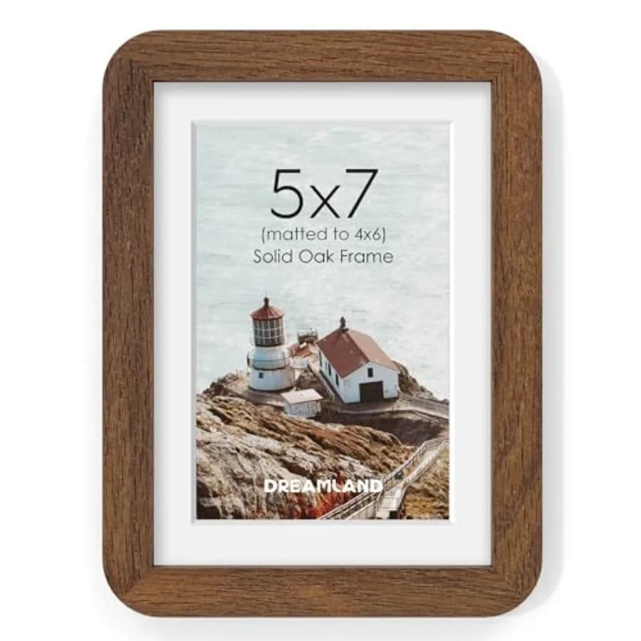 5x7 Picture Frame with Mat for 4x6, USA-Sourced Natural Oak Wood Photo Frames with Resistant Plexiglass, 5 x 7 Handcrafted Roun