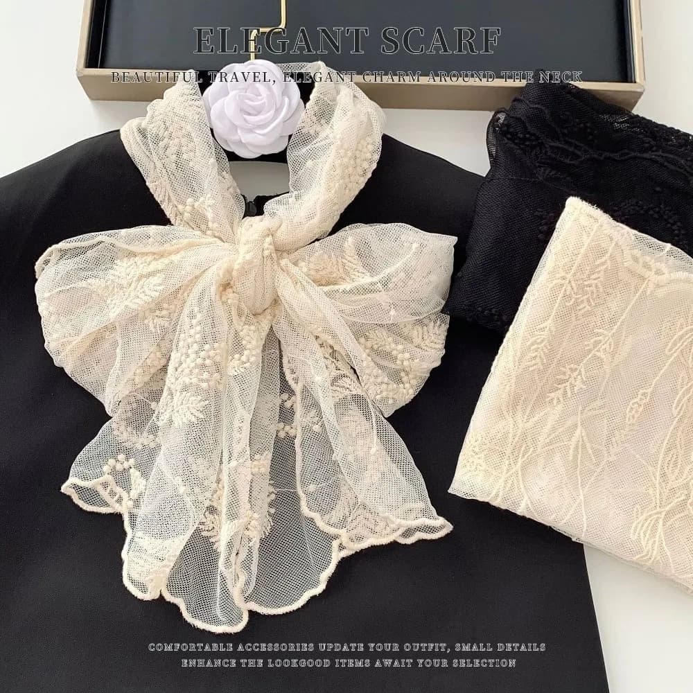 Elegante Sciarpa Lunga in Pizzo Traspirante Leggera Protezione Solare Sciarpa in Pizzo Ricamata a Fiori Tinta Unita Foulard Estivo
