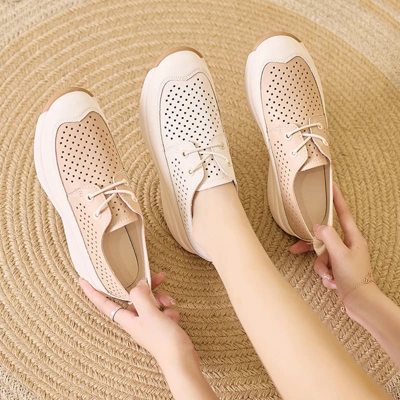 Sneakers casual da donna con plateau traforato, scarpe da passeggio traspiranti con lacci