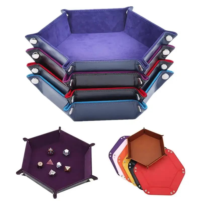 Tray Door Hexagonal Dice Foldable Leather PU and Velvet, Double Sided Storage