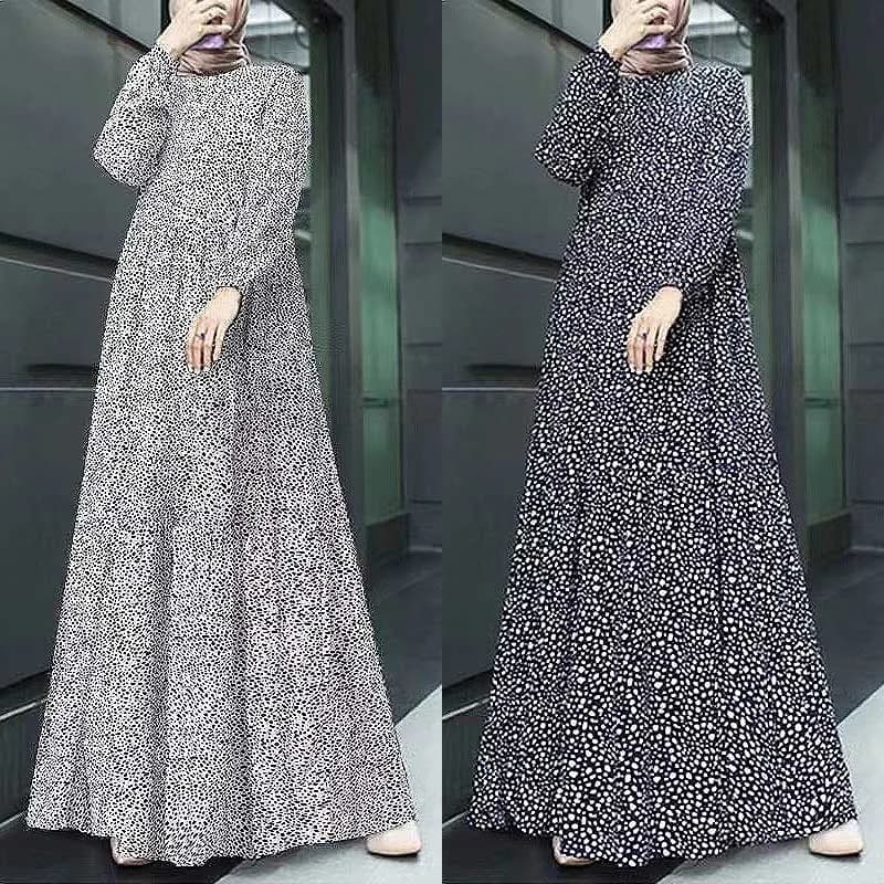 Abito musulmano da donna primaverile Manica lunga O-Collo stampato Turchia Vestito estivo Bohemian Vintage Casual Vacanza Abbigliamento islamico