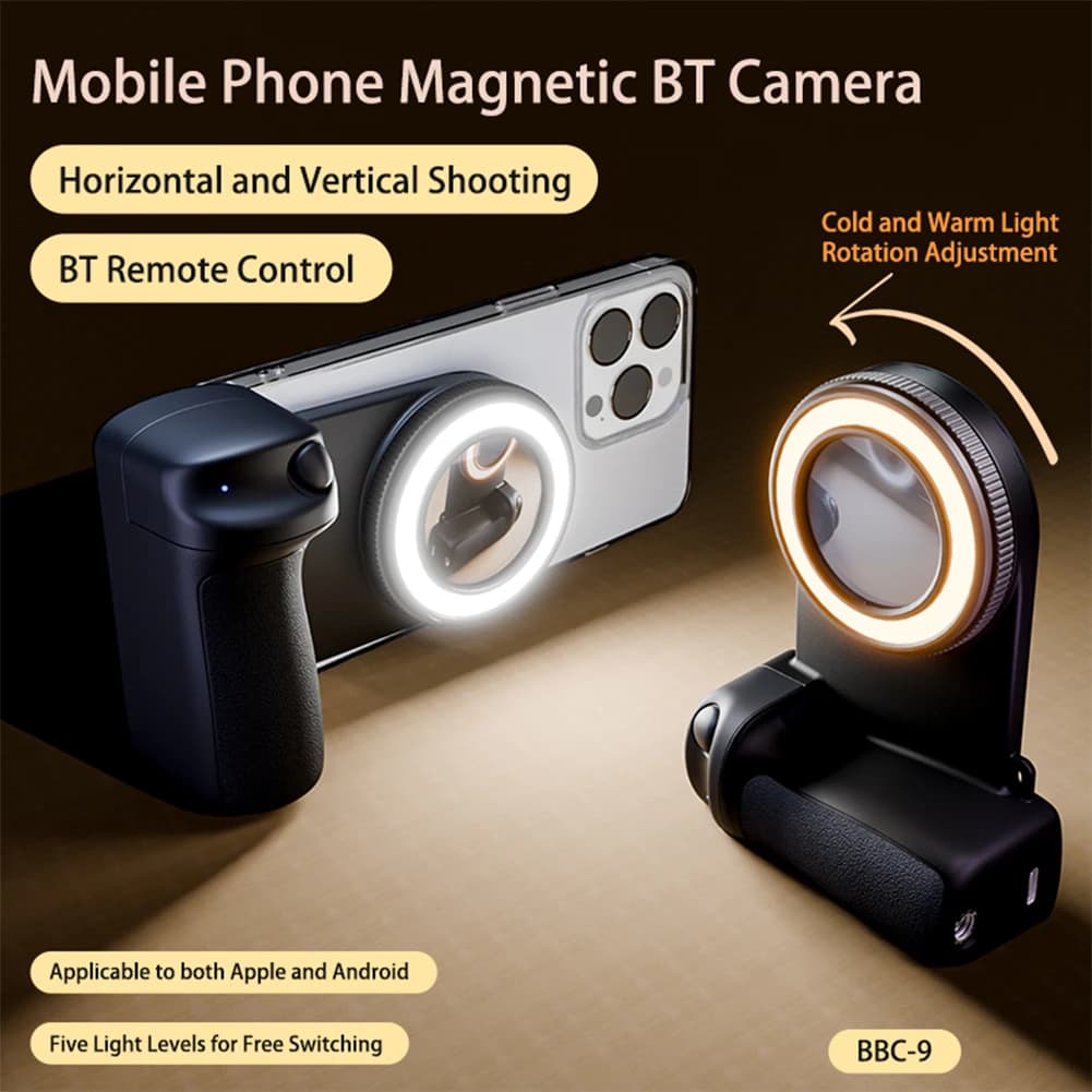 Per Magsafe Otturatore compatibile Bluetooth Impugnatura per telefono Impugnatura per fotocamera Impugnatura per selfie Stabilizzatore con luce di riempimento e specchio riflettente
