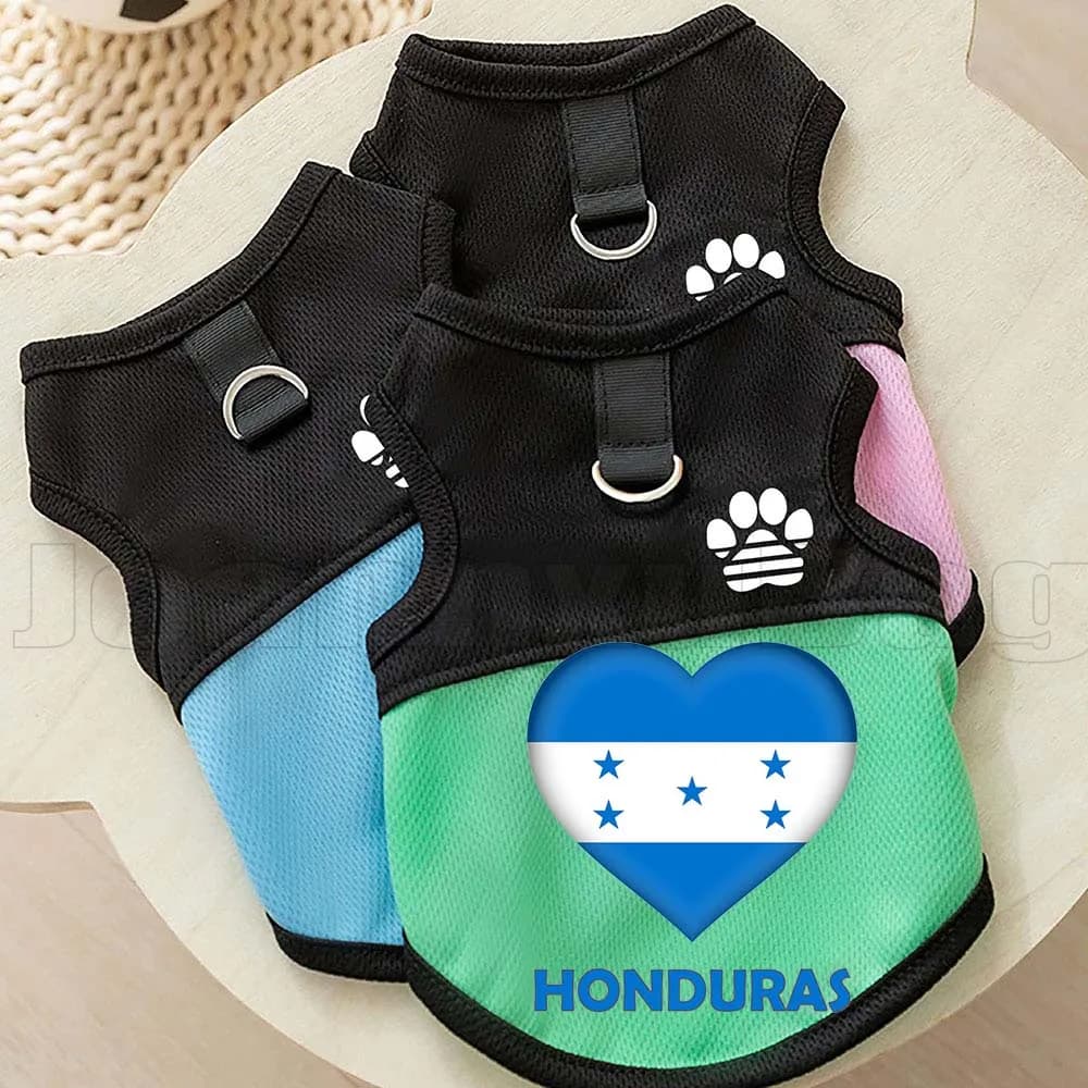 Pettorina a rete con bandiera a cuore dell'Honduras per cani e gatti, abbigliamento per cuccioli e gattini, gilet primaverili ed estivi per cani con anello a D per guinzaglio