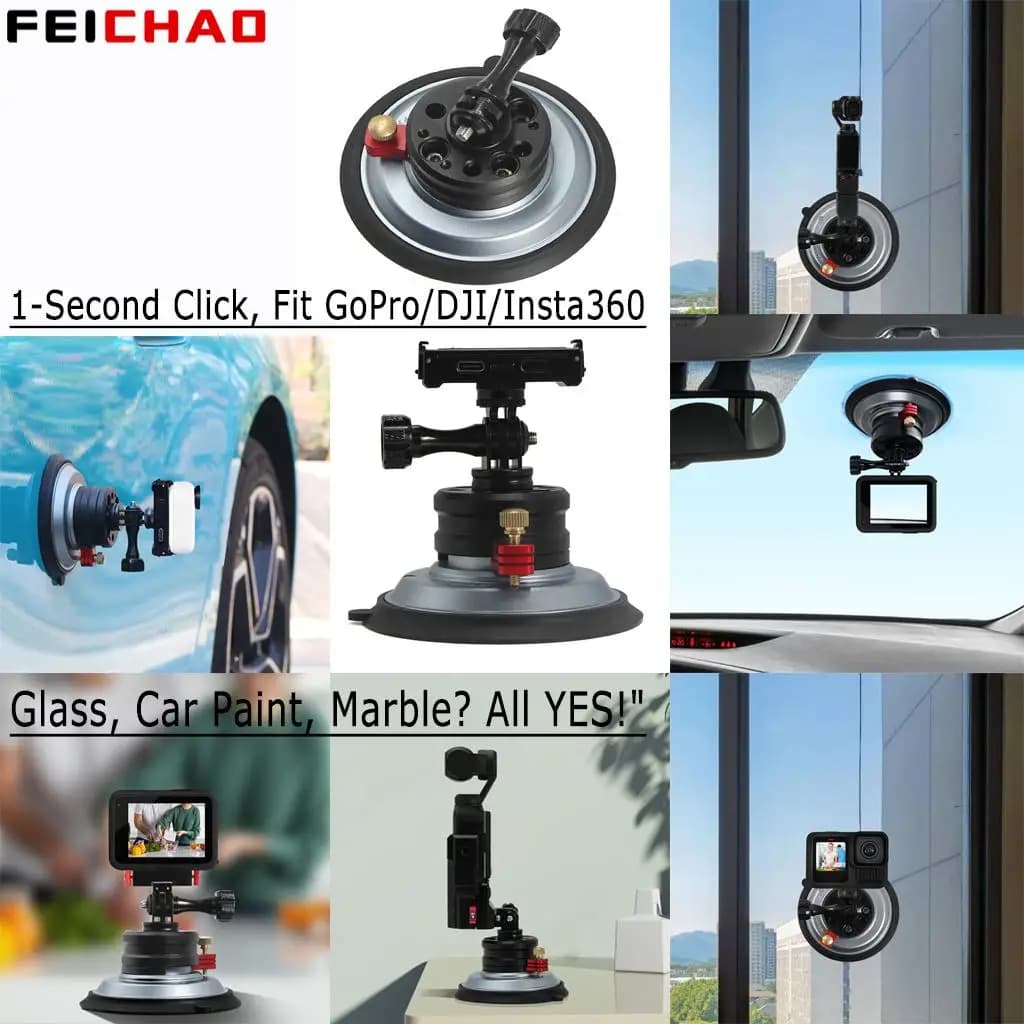 4 inch aluminum vacuum suction stand with 20 kg handle Quick release car windscreen holder for GoPro 13 Insta DJ360I Action Camera