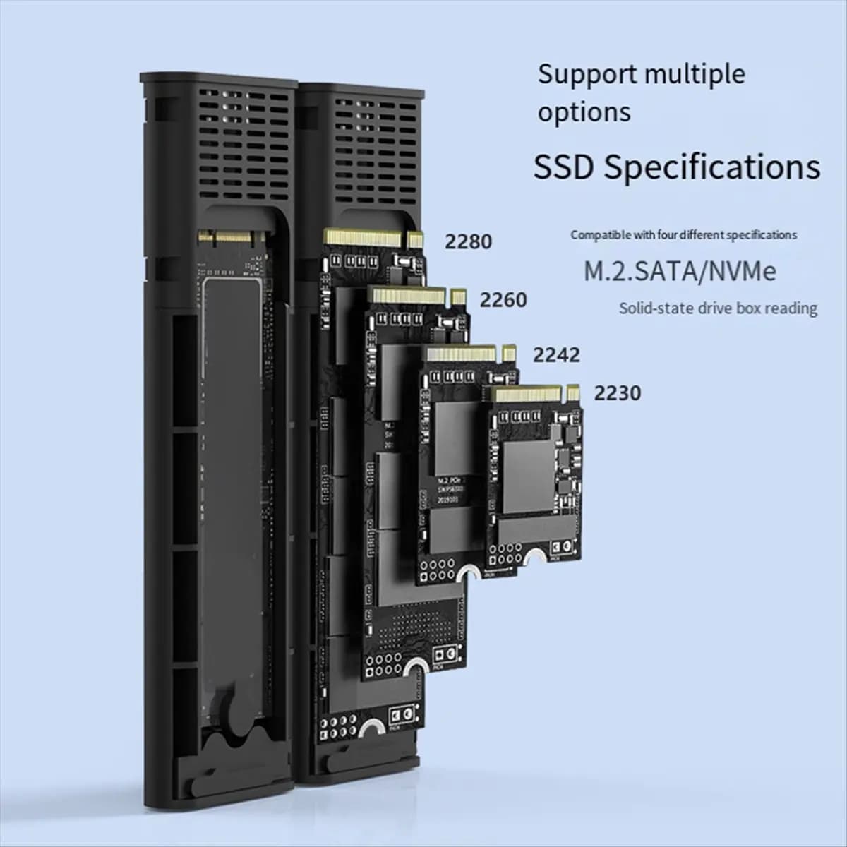 Custodia SSD NVMe Dual Bay Custodia per disco rigido doppio NVMe M.2 Adattatore per scatola disco rigido esterno USB C 3.2 GEN2 da 10 Gbps