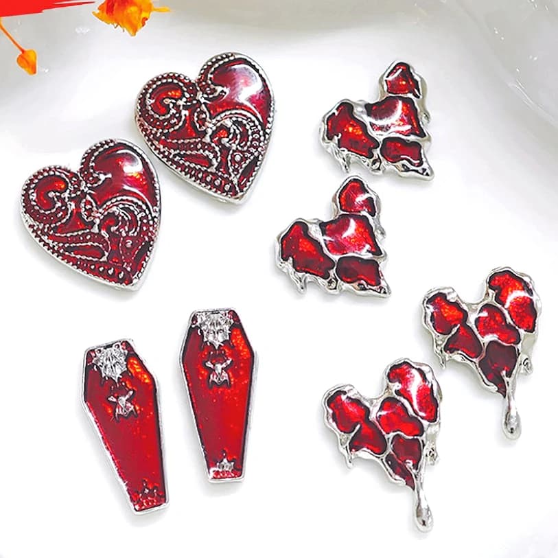 10 PZ 3D Red Lava Magma Heart Love Art Nails Pendants and Pendants Parts For Decoration of the Manicure Nails Halloween Decoration Design Decoration Supplies Material