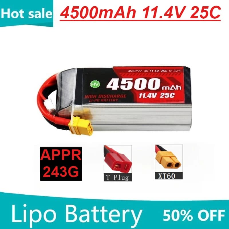 Batterie ricaricabili LiPo 4500mAh 3S 11.4V 25C per drone per auto Traxxas per elicottero RC