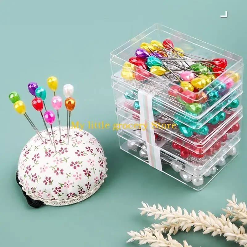 D5BD 50PCS Perno posizionamento per cucito con scatola portaoggetti Perno per trapuntatura con perline colorate da 2 pollici