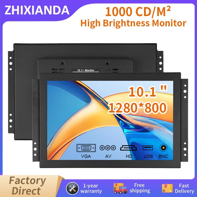 Sunlight Readable 1000 Nits 10.1 Inch 1280*800 Industrial Open Frame PCAP Touch Screen LCD Monitor Display With BNC HDMI VGA USB