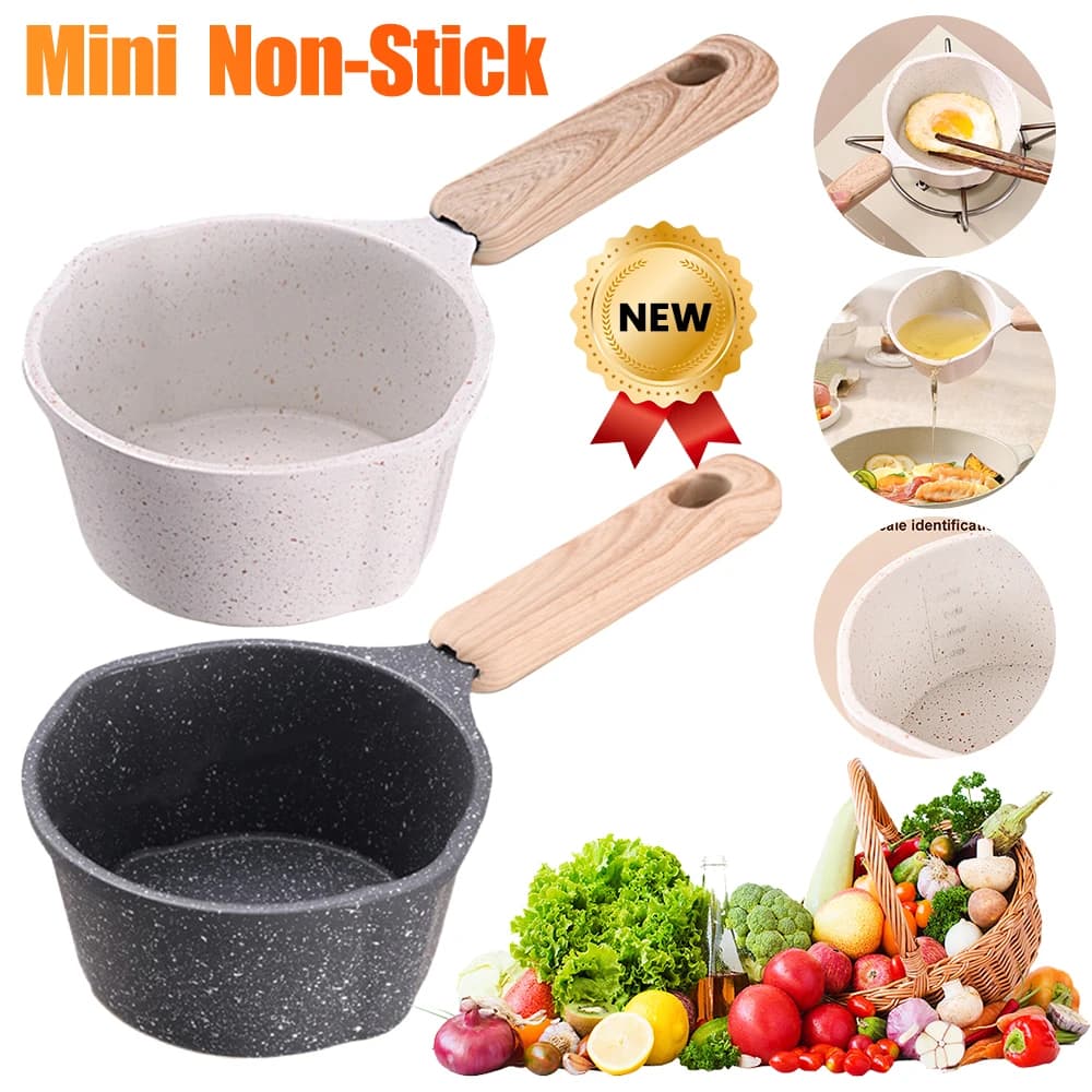 Mini padella con manico in legno padella antiaderente burro Melting Boiling Pot pentole a induzione multifunzione portatili