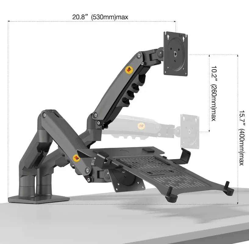 Laptop support with adjustable tray for full 10-17' notebook, with VESA monitor plate F160-FP from 17-30'''