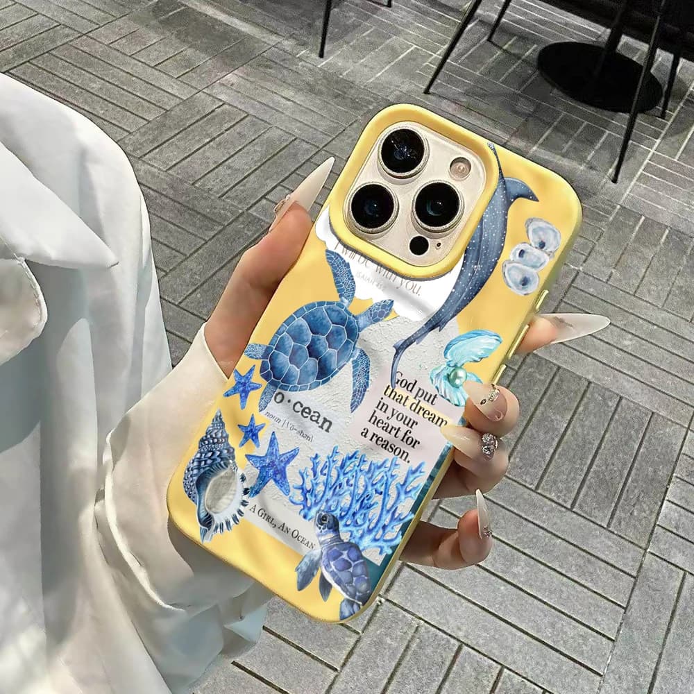 Cover per iPhone a tema oceano con collage artistico, in morbido silicone anti-caduta, con effetto onda e rughe, per iPhone 17 16 15 14 13 12 11 Pro Max 14 Plus 17Air