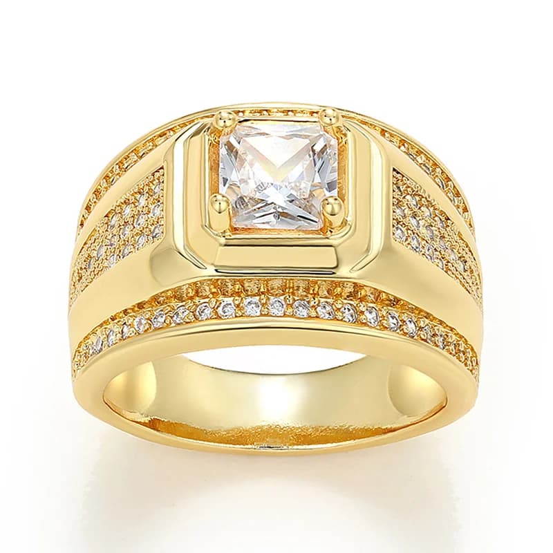 Huitan Luxury Princess Cubic Zirconia Anelli di nozze color oro per uomo Design moderno della moda Tendenza calda Gioielli maschili Taglia 7-12