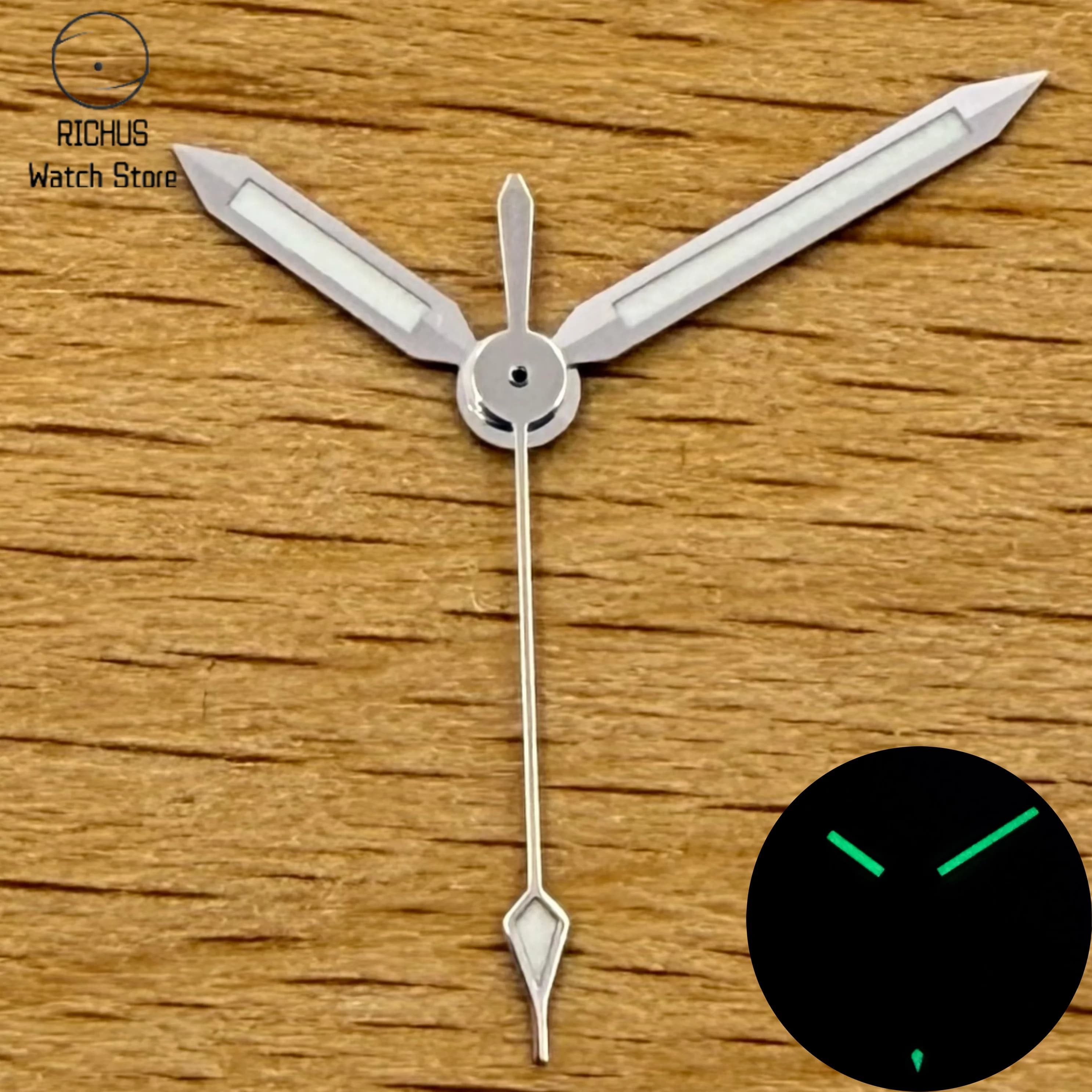 VH31 Watch Hands Set Silver Black Green Luminous 8x12x12.5mm Arrow Hands for Sweep Second Quartz Movement Repair Parts