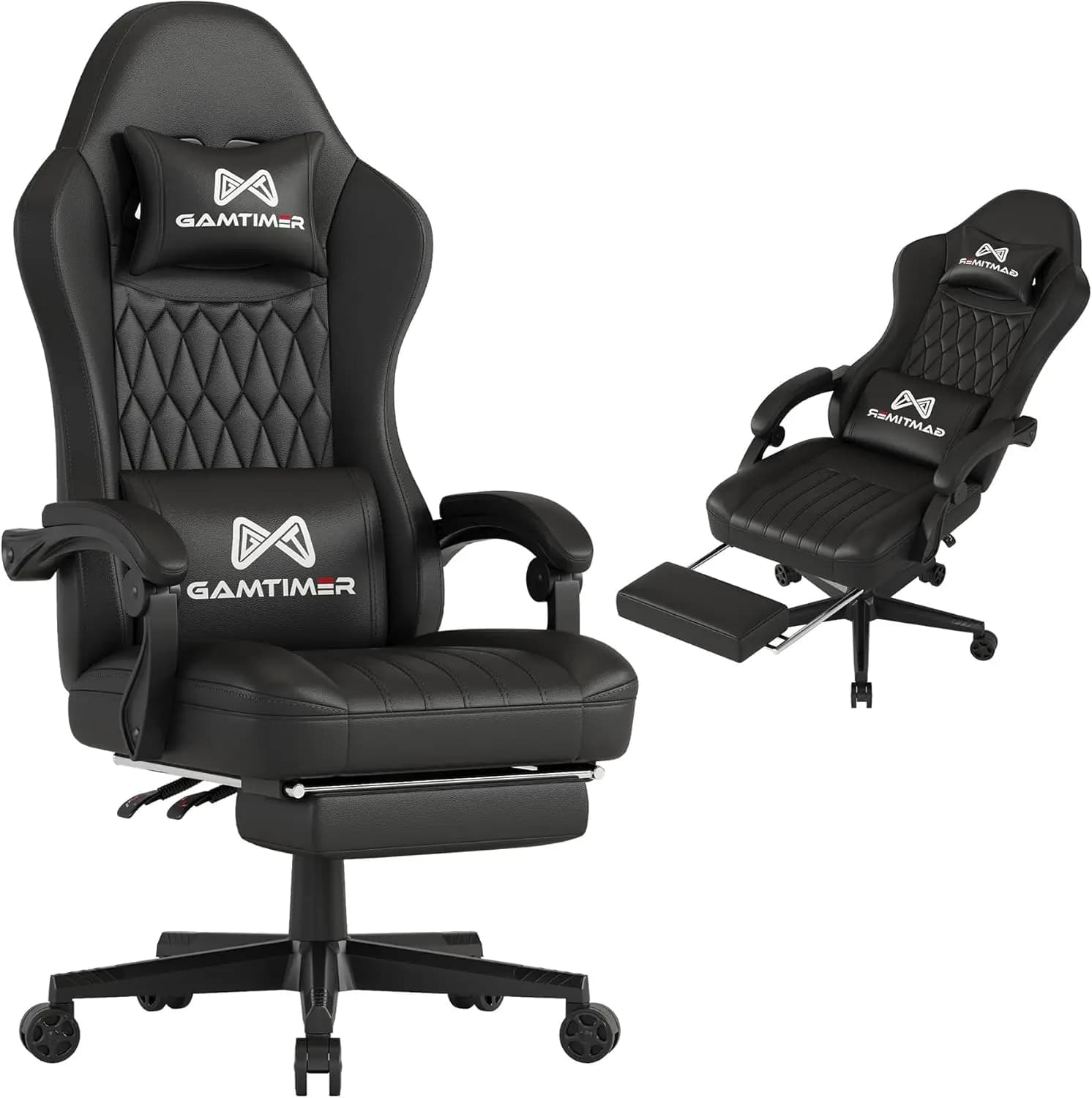 Sedia da Gaming Ergonomica con Poggiapiedi, Materiale Traspirante in PU, Poggiatesta e Supporto Lombare per Adulti (Nero)