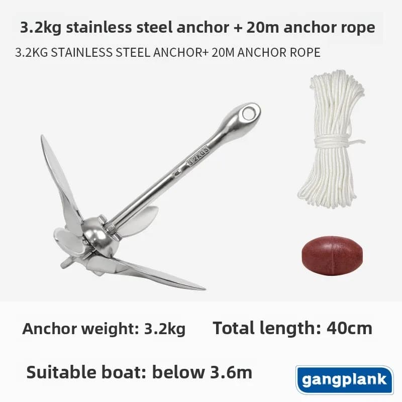 Acciaio inossidabile Kayak Yacht Barca Ancoraggio pieghevole Tipo di ombrello Ancoraggio marino anticorrosione Ancoraggio di loto fisso 3.2KG 20m Corda
