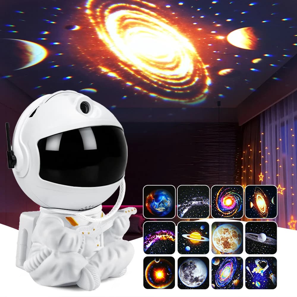 Proiettore per cielo stellato per astronauta con 12 pellicole Proiettore per stelle a luce notturna Lampada per astronauta a LED Proiettore per galassie per camera da letto Sala giochi