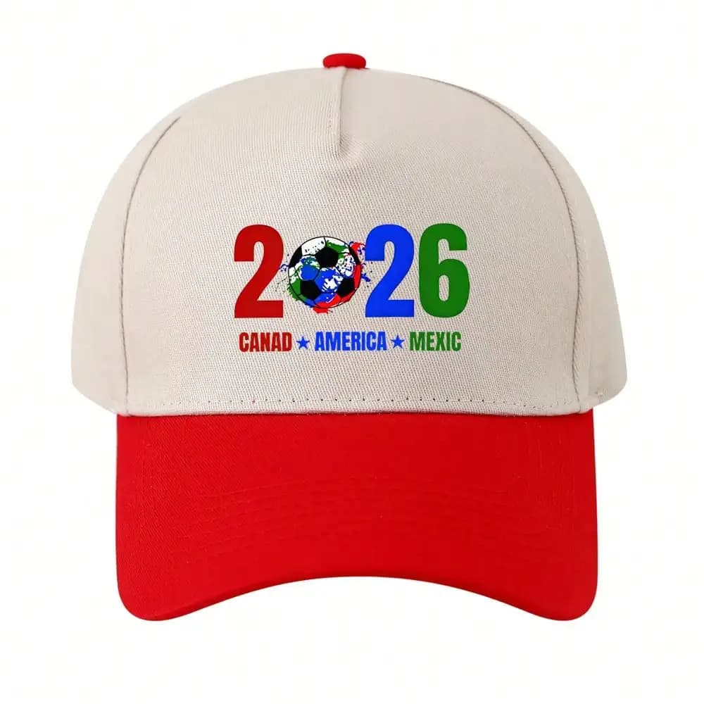 Cappellino da baseball rigido a cinque pannelli da donna, con stampa Coppa del Mondo USA-Canada-Messico 2026, cappello da sole per esterni