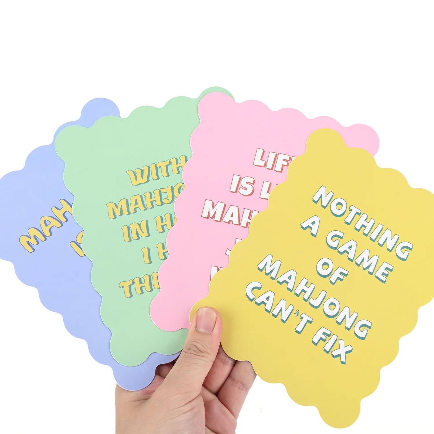 MahJong Tile Shuffler Cards in Scalloped Edge Extra Thick 0.04" PVC Tile Mixers with Funny Quote Waterproof Portable Mah Jong