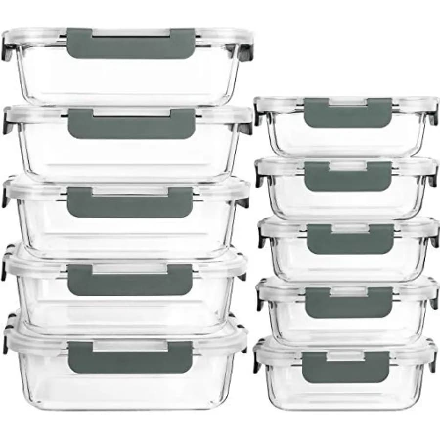 Set da 10 Contenitori in Vetro per Preparazione Pasti con Coperchi MCIRCO, Contenitori per Alimenti con Chiusura Ermetica, Contenitori per Pranzo