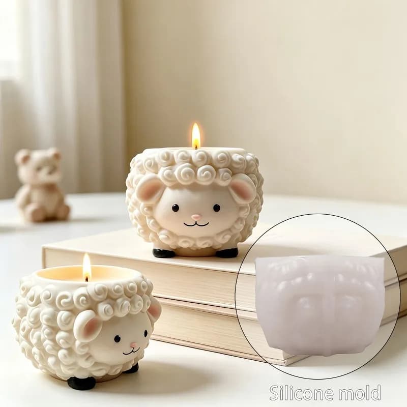 1PCS Sheep Silicone Candle Jar Mold 3D Lamb Shaped Resin Succulent Planter Mold for Concrete Casting Epoxy Candle Holder
