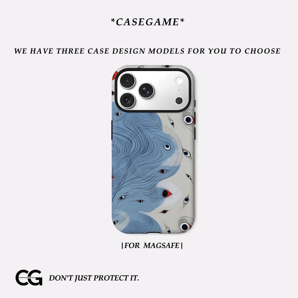 Casegame Cover Opaca Antiurto per iPhone 17 16 15 14 Plus 13 Pro Max con Bumper per MagSafe, in PC Rigido, Design Astratto Occhio del Diavolo