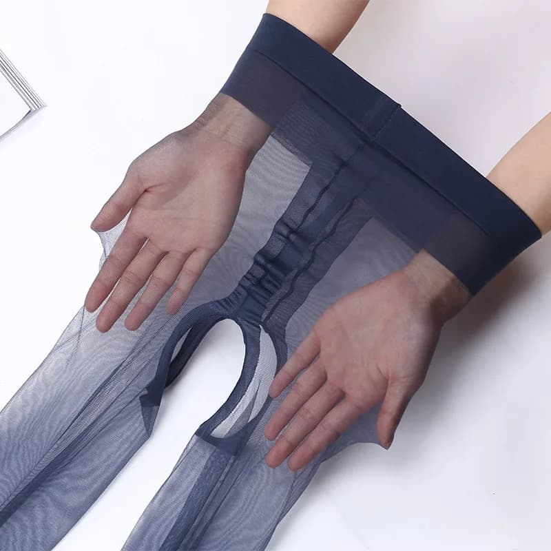 DOIAESKV Collant sexy ultrasottili per donna con apertura sul cavallo T-Crotchless nylon elastico collant trasparente calza attillata