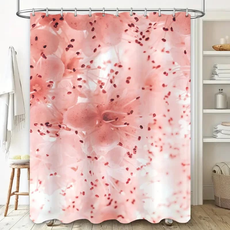 Tenda da doccia di lusso con ortensia rosa per l'arredamento del bagno, tessuto morbido con anelli a gancio, set di accessori per il bagno di casa