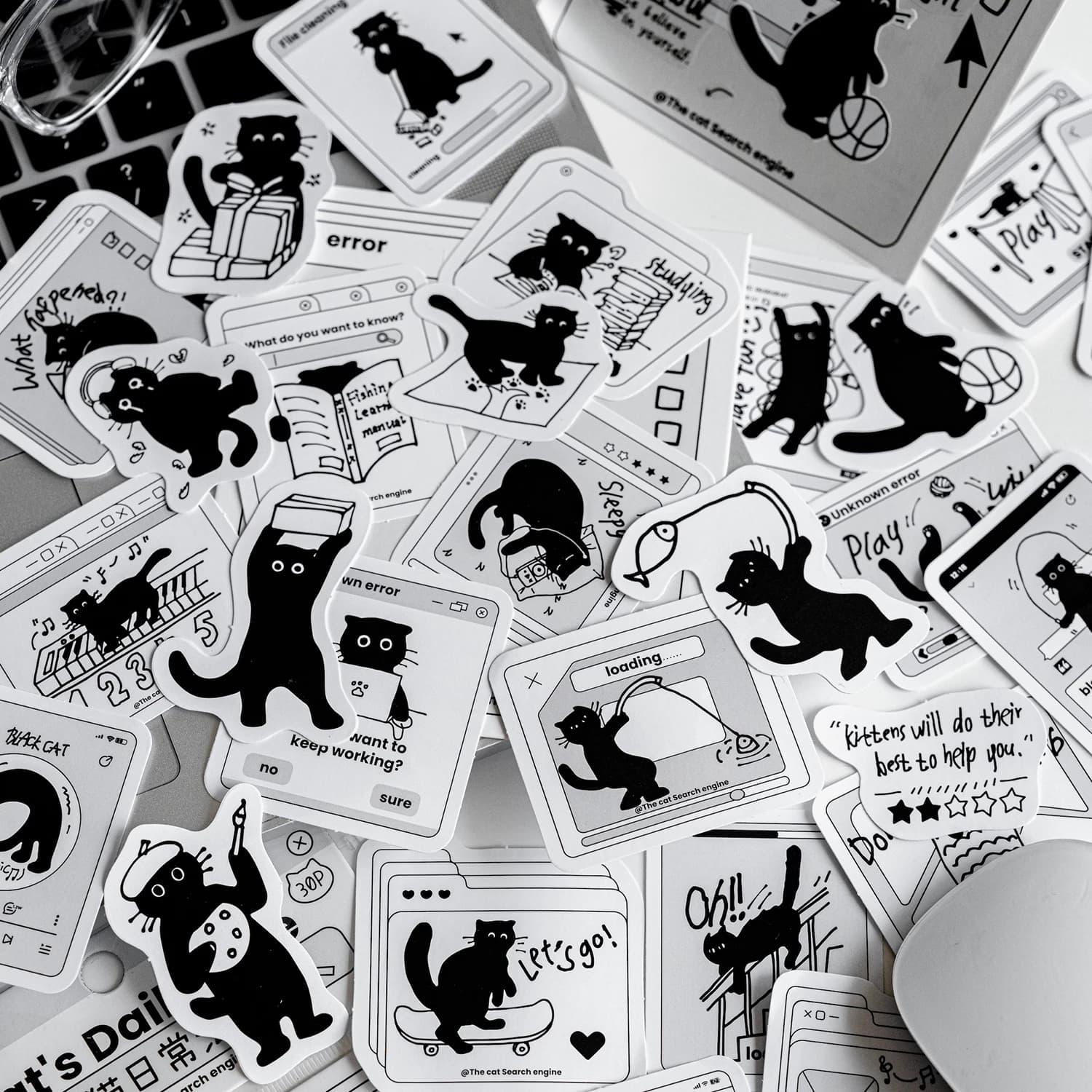 30 pezzi di adesivi Kawaii serie gatto nero decorazione adesivi gatti carini adesivi autoadesivi per scrapbooking per pianificatori di laptop