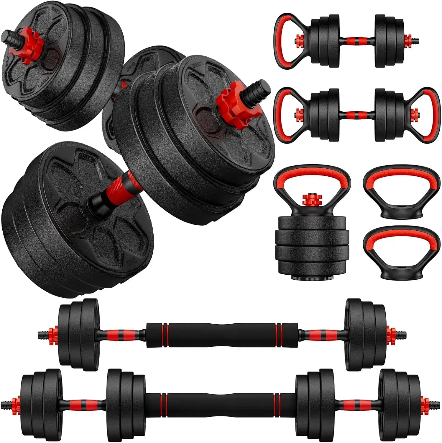 Adjustable Dumbbell Set, 20/33/45/70/90lbs Free Weight Set with Connector, 4 in1 Dumbbells Set Used as Barbell, Kettlebells, Pus
