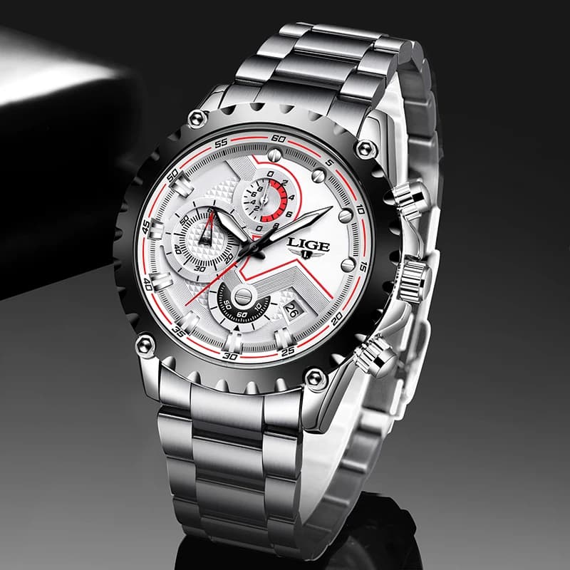 LIGE Orologio da uomo di lusso alla moda Orologio da uomo al quarzo impermeabile con cinturino in acciaio inossidabile da lavoro di marca per cronografo casual militare da uomo