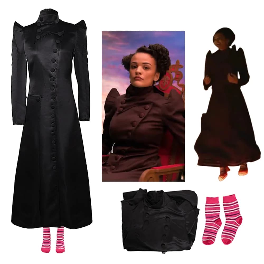 Nessarose Cosplay Costume Wicked Witch Black Long Dress with Pink Socks Wizard of Oz Roleplay Outfit Halloween Carnival Disguise