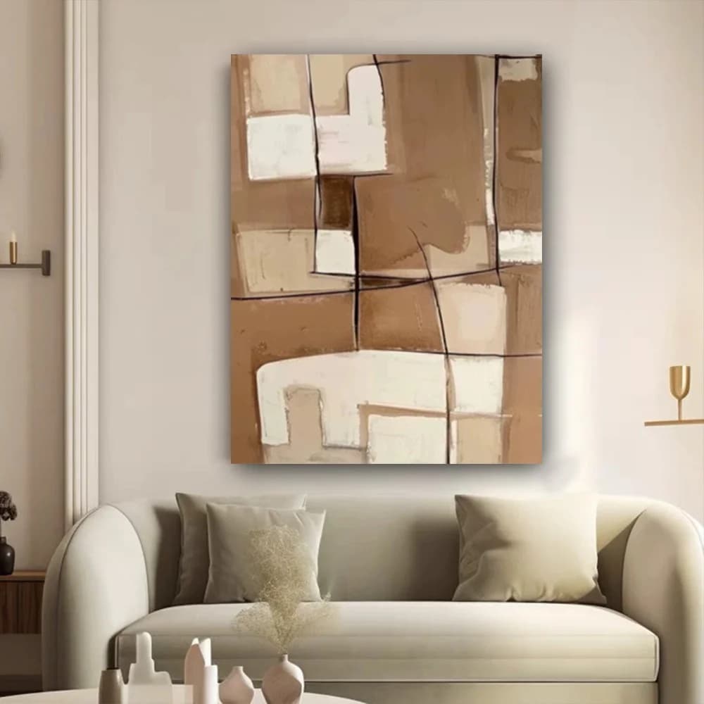100% hand drawn brown square abstract oil painting original wall painting home living room decoration paint interior aesthetics