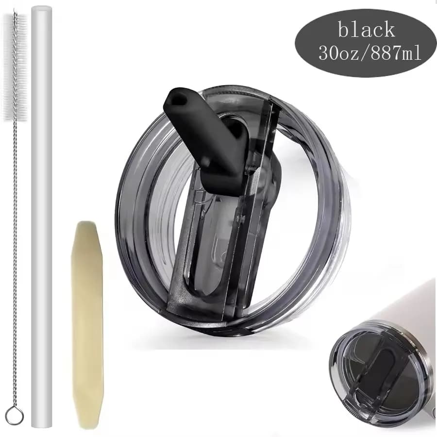 Coperchio con Cannuccia Ribaltabile da 30oz per Tumbler, Ricambio Antigoccia, Coperchio Senza Versamenti, Accessori per Tazza, Sigillo per Bottiglia d'Acqua con Spazzola, Cannuccia