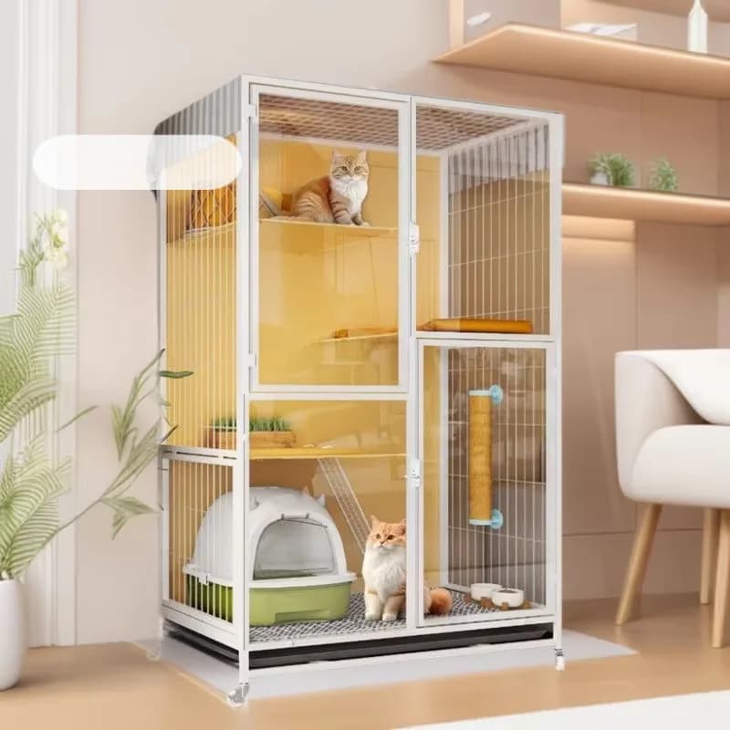 Cat Cage with Built-in Litter Box Cat House with Bedroom and Bathroom for Indoor Cats