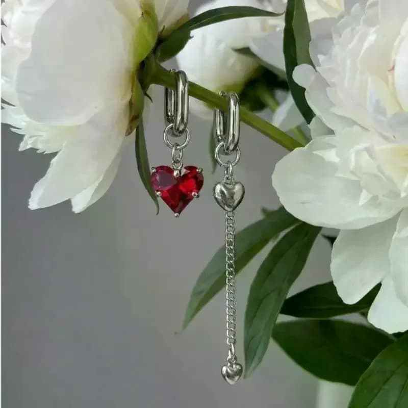 Fashion Minimally Zircon Heart-shaped Asymmetrical Long Ear Buckle Long Tassel Dangle Earrings Jewelry Accessories Gifts