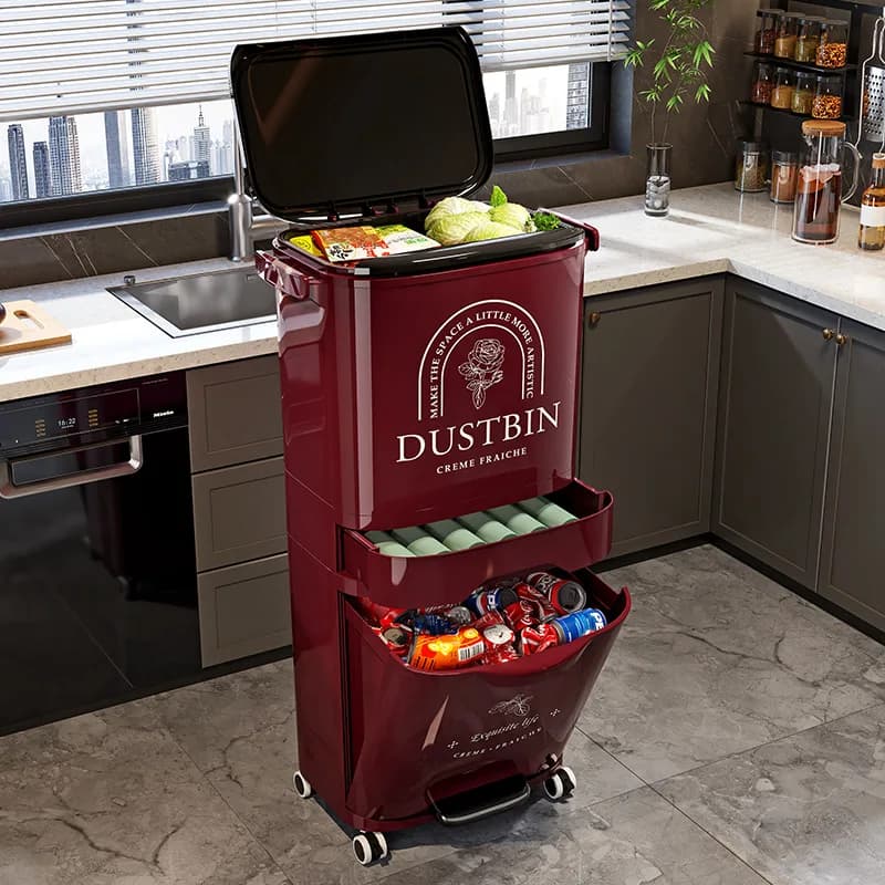 Pattumiera da cucina strettamente selezionata multistrato integrata senza piegatura, separazione a secco e ad umido, grande rimovibile per uso domestico