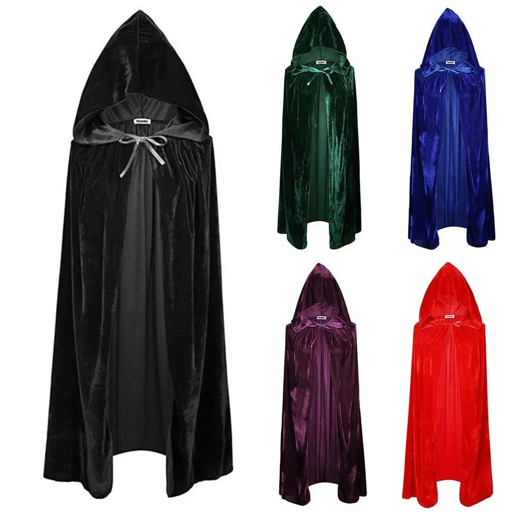 Donna uomo Halloween gotico mantello con cappuccio strega vampiri Grim Reaper mantelle abito di velluto Rave Masquerade Party costumi Cosplay