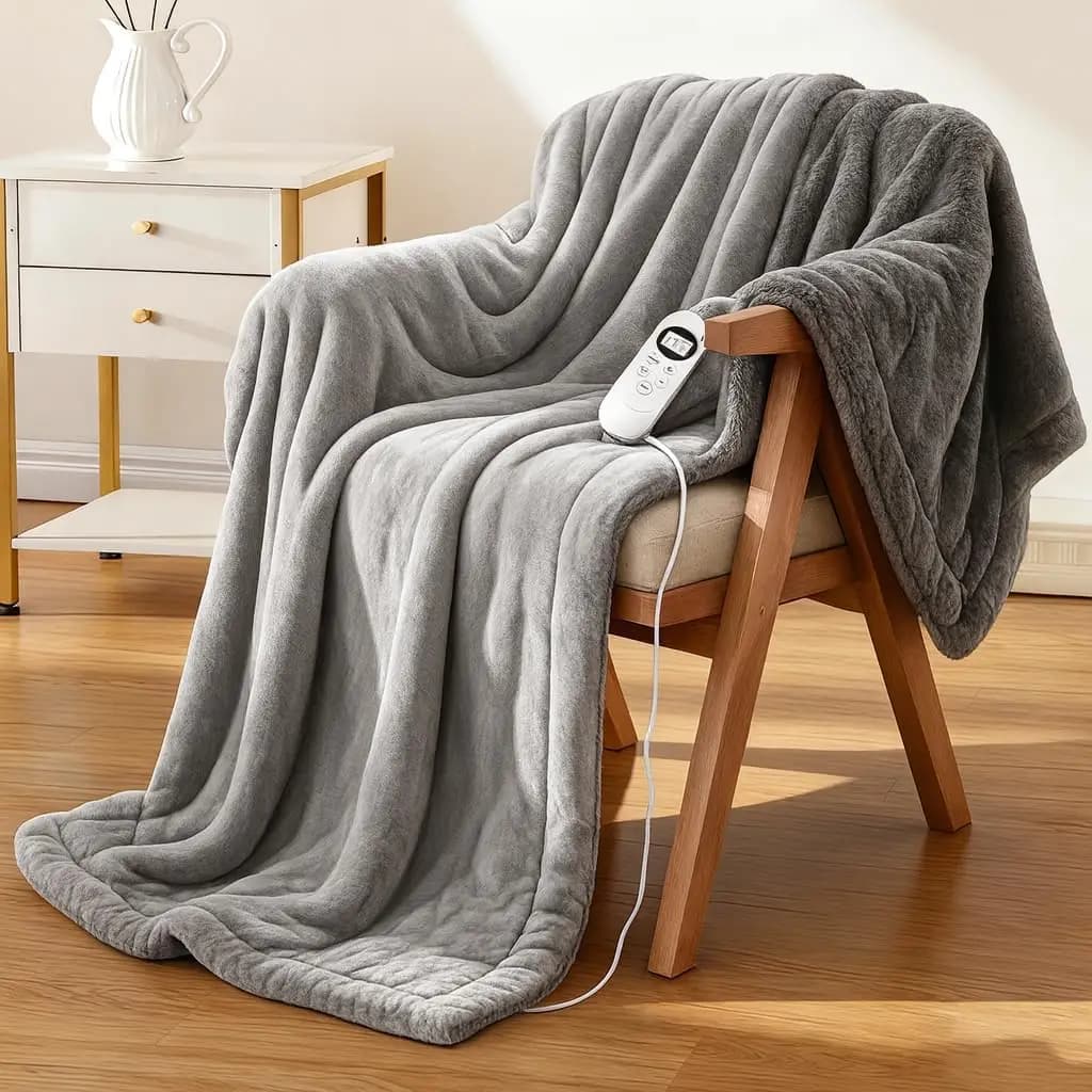 Coperta Elettrica Riscaldata 50x60 Pollici, Morbida in Flanella, 12 Impostazioni di Calore, Timer, Lavabile - Grigia