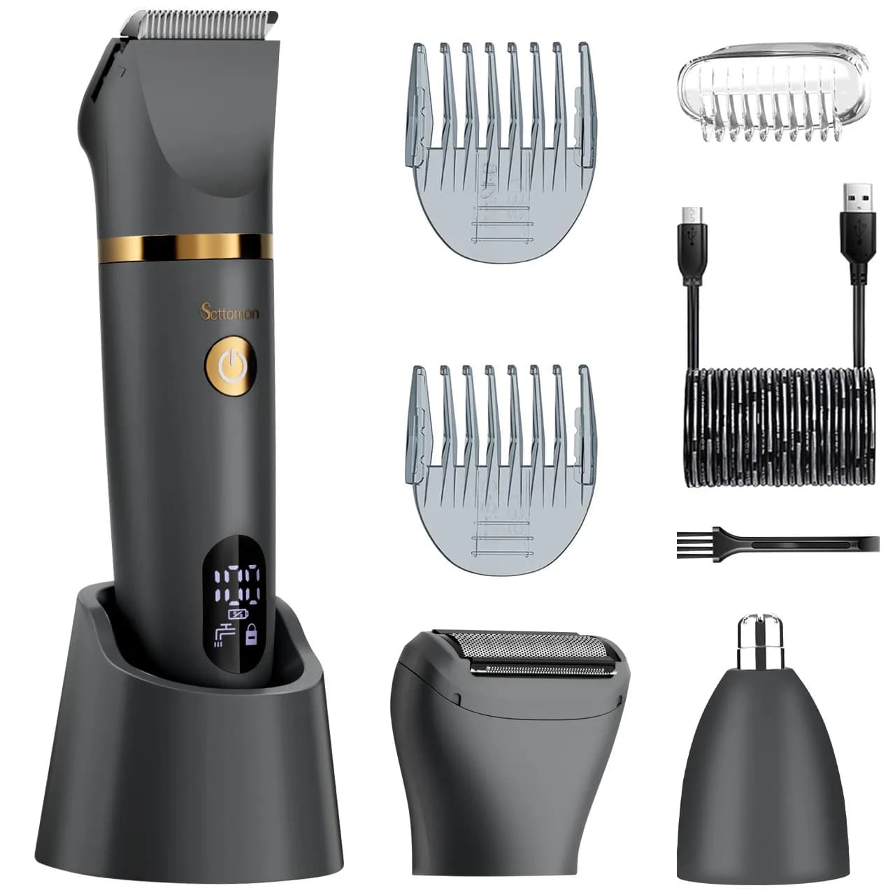Scttomon 3-in-1 Men's Grooming Kit Hair Clipper Beard Trimmer Shaver Nose Cutter with LED Display And Charging Stand