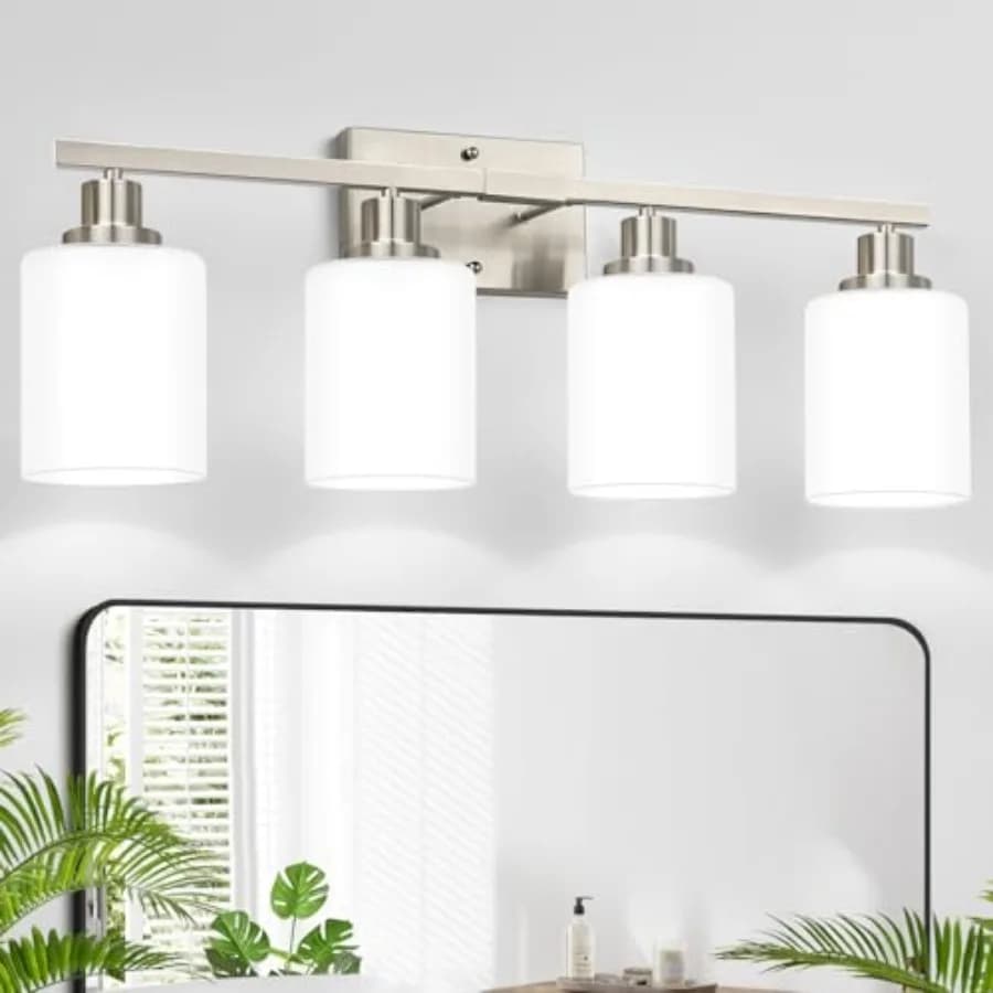 Lampada da Specchio con Paralumi Bianco Latte, Illuminazione per Bagno Sopra Specchio, Lampada da Parete Moderna per Specchio e Soggiorno