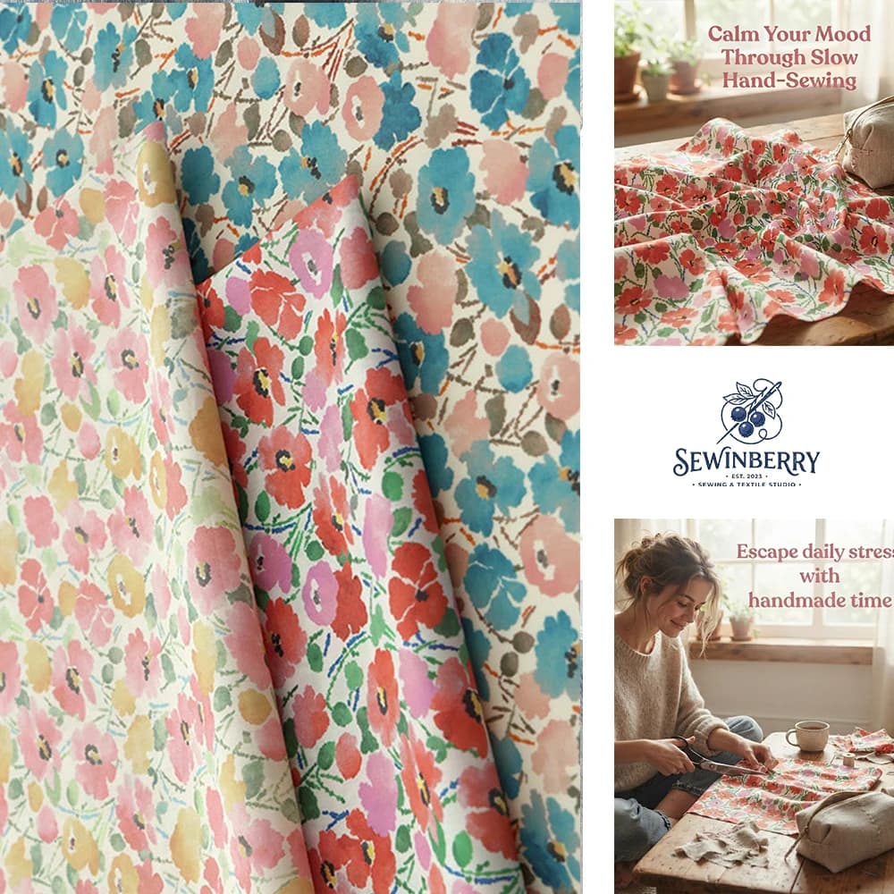 Watercolor Floral Printed Cotton Fabric Stress-Relief DIY Sewing Material For Dress Blouse Fat Quarter Patchwork Handcraft