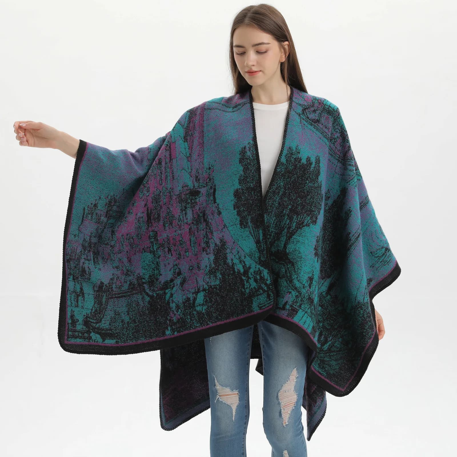 Moda invernale Poncho a fessura Mantelle da donna Sciarpa Cashmere Pashmina Sciarpe da donna Scialli caldi Avvolge Poncho Coperta da viaggio Cardigan
