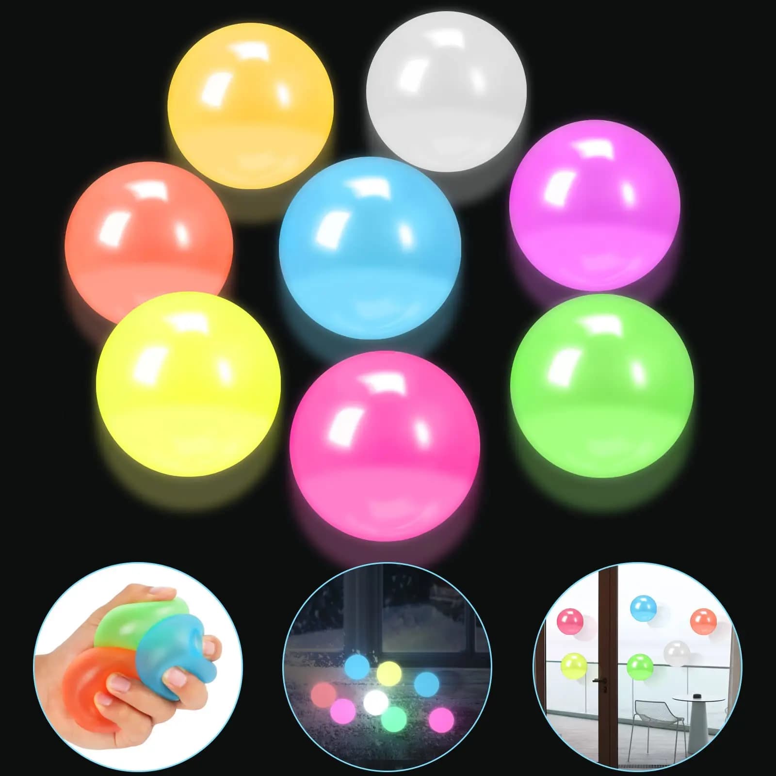 Glow in The Dark Squishy Ball Stress Relief Toy Soft Squeeze Fidget Ball Luminous Sensory Toy for Kids Adults