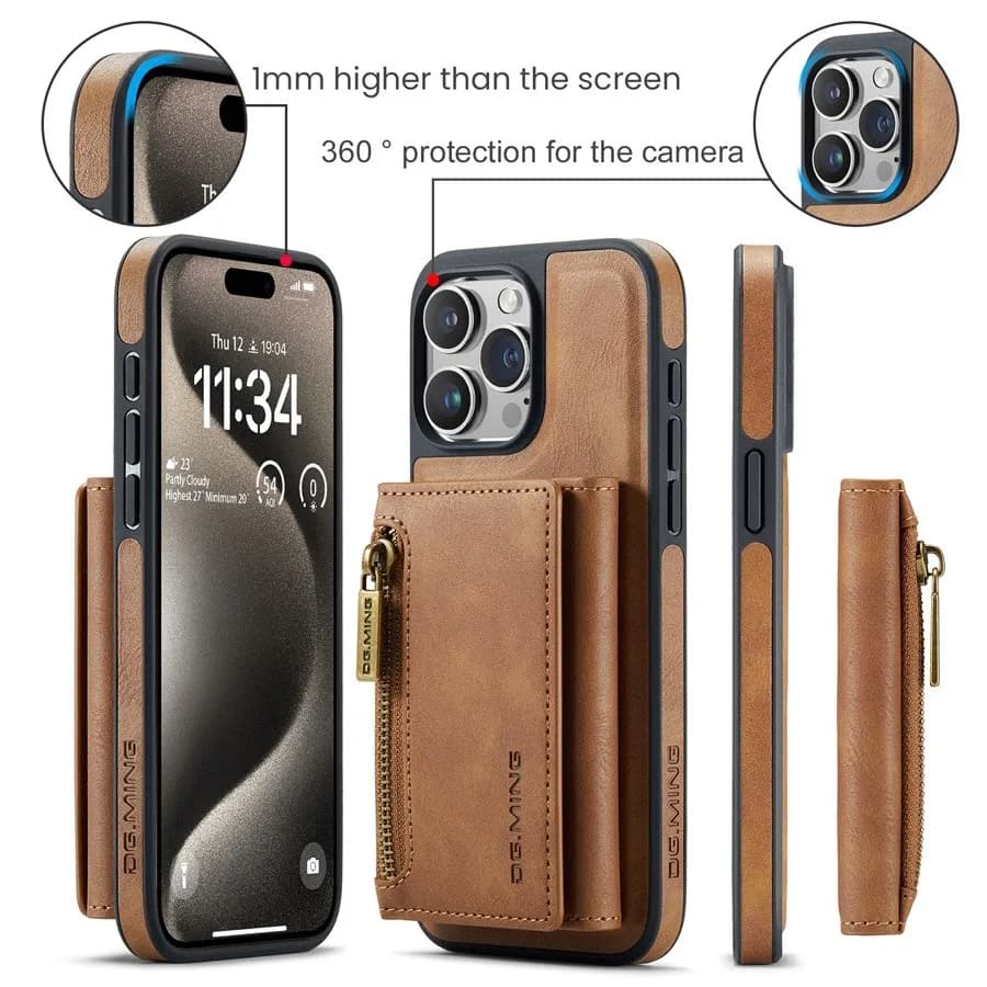 Custodia a Portafoglio in Pelle Magnetica Staccabile RFID per Apple iPhone 17 Air 11 12 13 14 Plus 15 16 Pro Max 16E con Ricarica Wireless