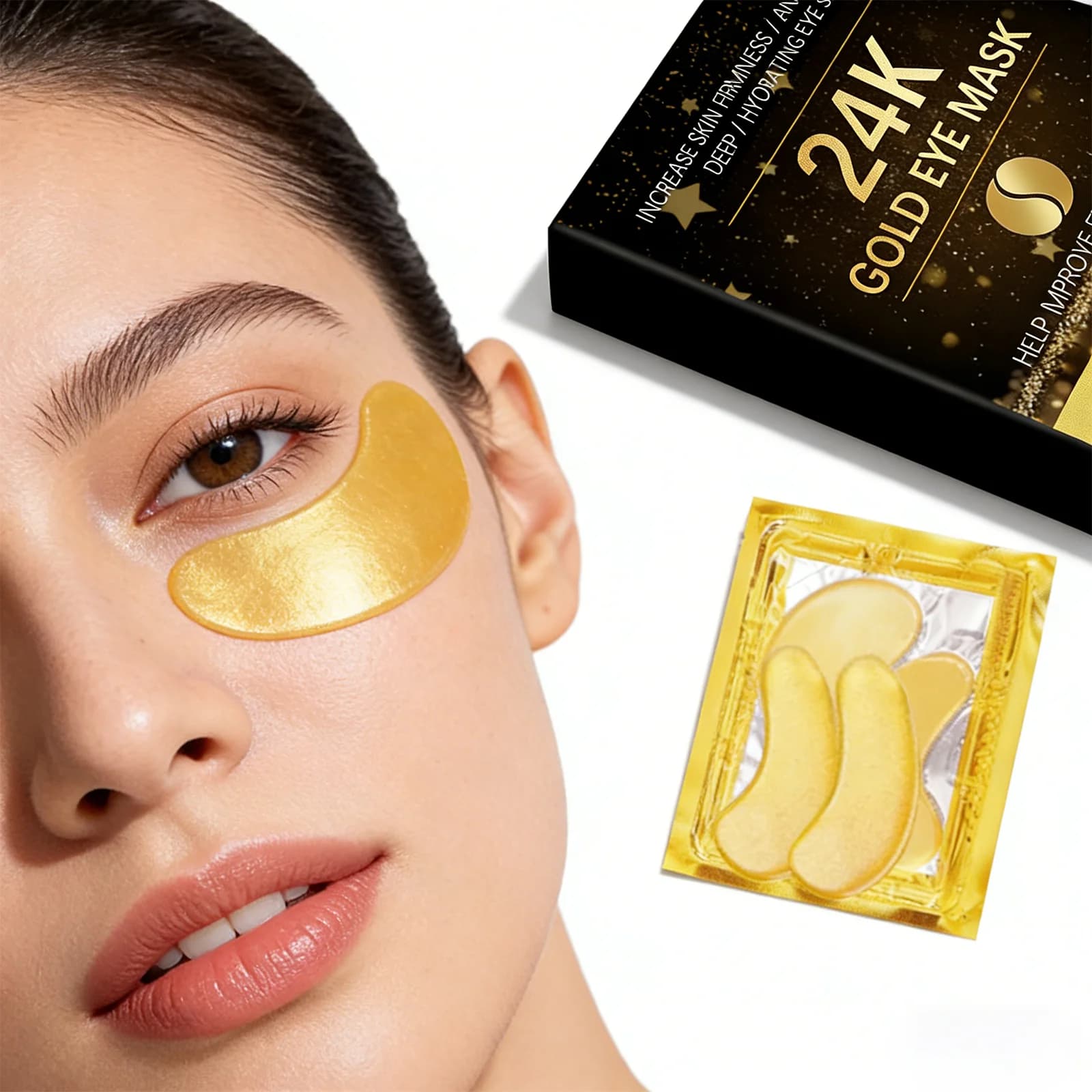 24k Gold Eyes Mask with Vitamin C Lighting Serum, Patch Winter Skin Care Eyes, Delicate Hydrating and Festive, 10 Paia