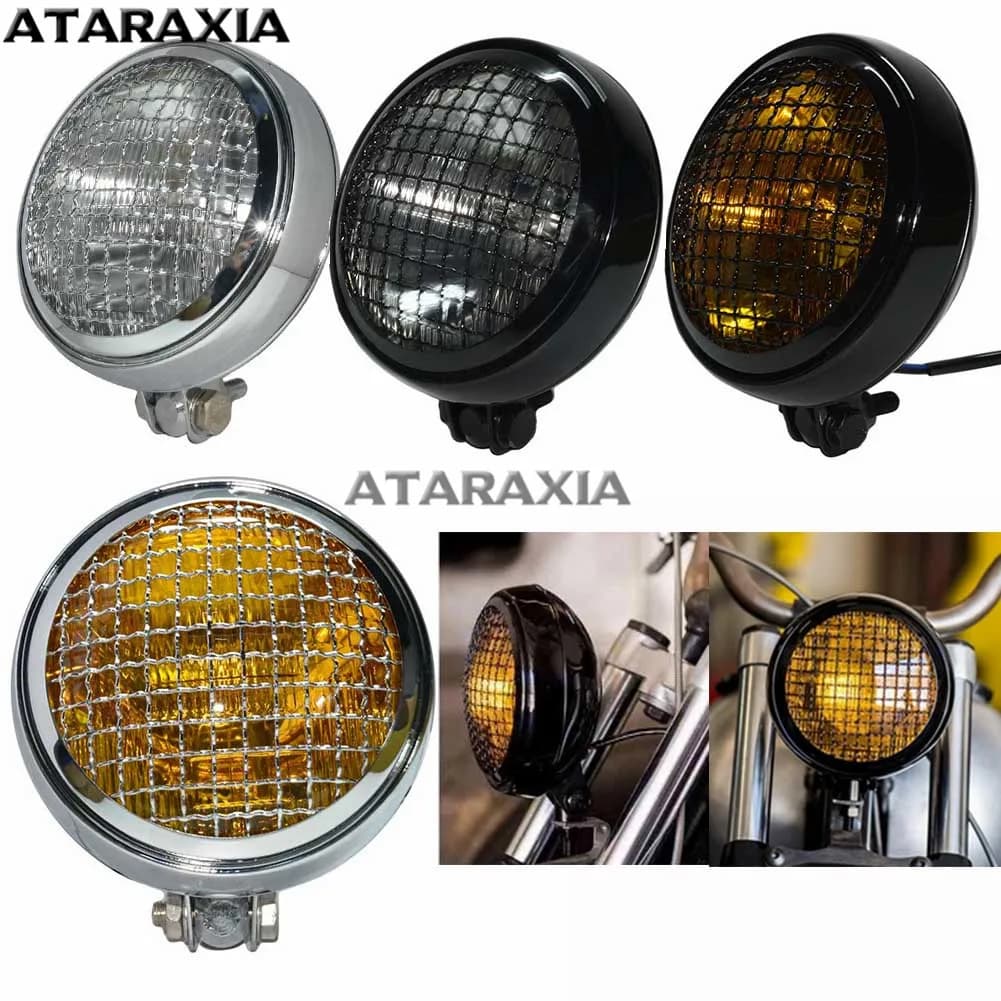 Moto d'epoca 5.75 "Griglia anteriore Faro abbagliante e anabbagliante Retro Indicatore luminoso per Harley Cafe Racer Bobber Chopper