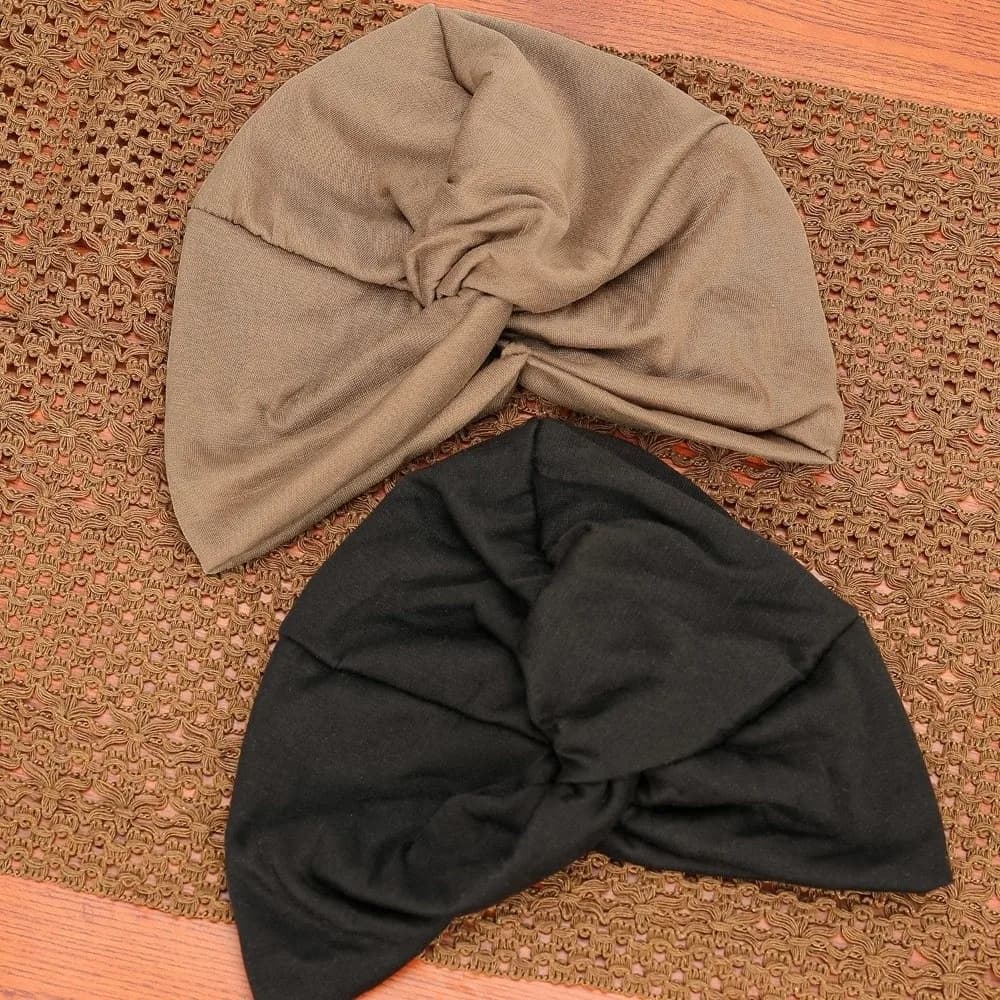 Vintage Hijab Caps Wrap Style Elastic Twist Knot Turban Hat Soft Polyester Breathable Cancer Chemo Hat Women Headwear